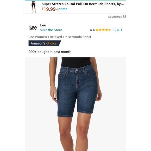 Lee Womens Relaxed Fit Bermuda Shorts Super Stretch Size 14M Dark Wash Denim - Picture 2 of 5